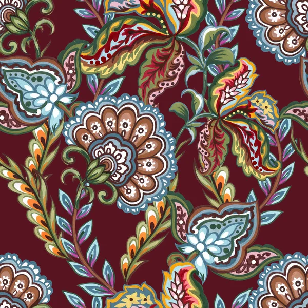 Seamless Pattern Stylized Ornamental Flowers Botanical Retro Vintage Style Jacobean — Foto de Stock