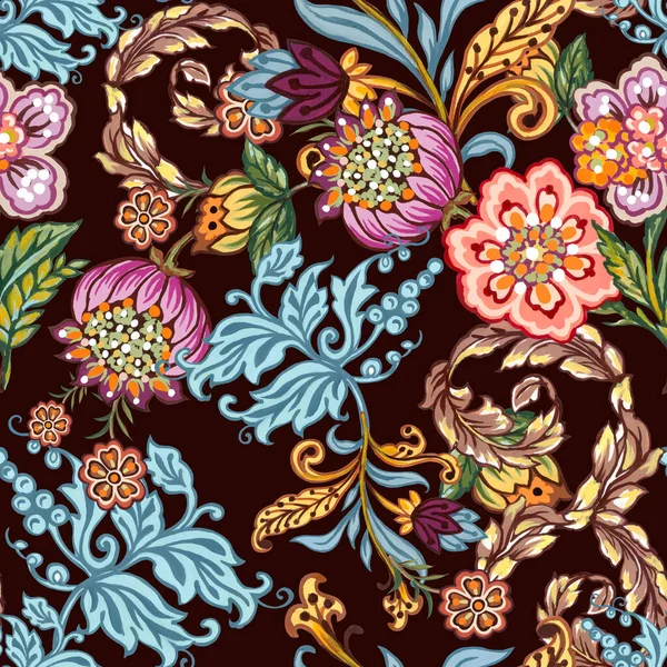 Floral Seamless Folk Pattern Ethnic Native Flowers Watercolor Illustration Jacobean —  Fotos de Stock