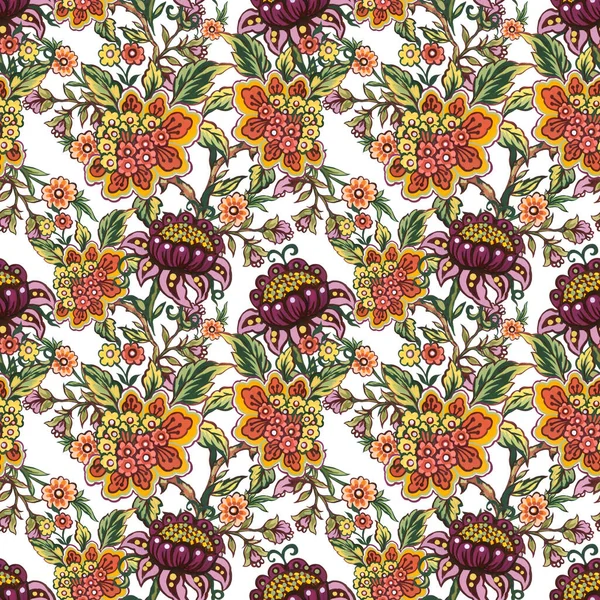 Floral Decorative Elements Jacobean Damask Embroidery Style Fantasy Fower Illustration — Fotografia de Stock