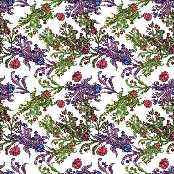 Seamless Pattern Folk Art Backdrop Botanical Flowers Botanical Design Retro — Stock Photo, Image