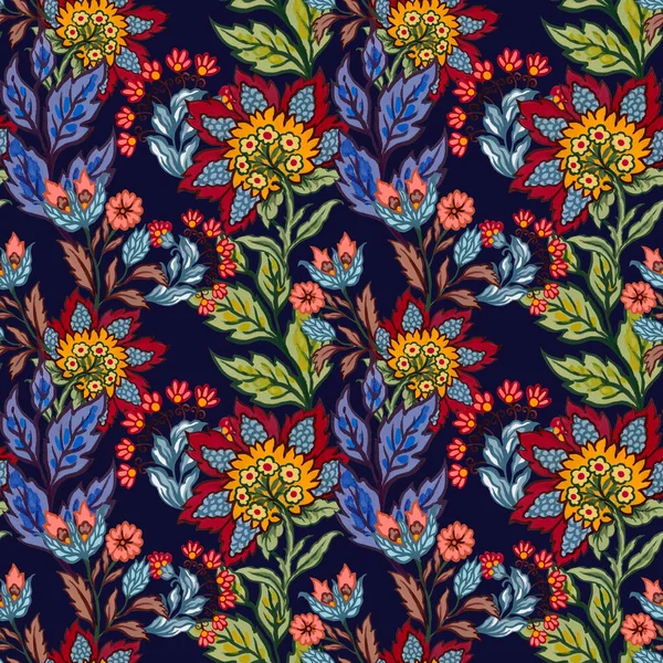 Seamless Pattern Folk Art Backdrop Botanical Flowers Scandinavian Colorful Floral — Stok fotoğraf
