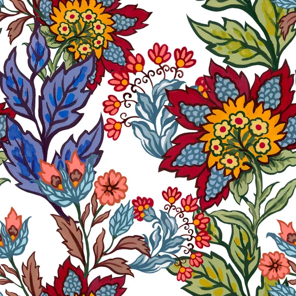 Seamless Pattern Folk Art Backdrop Botanical Flowers Scandinavian Colorful Floral — Stockfoto