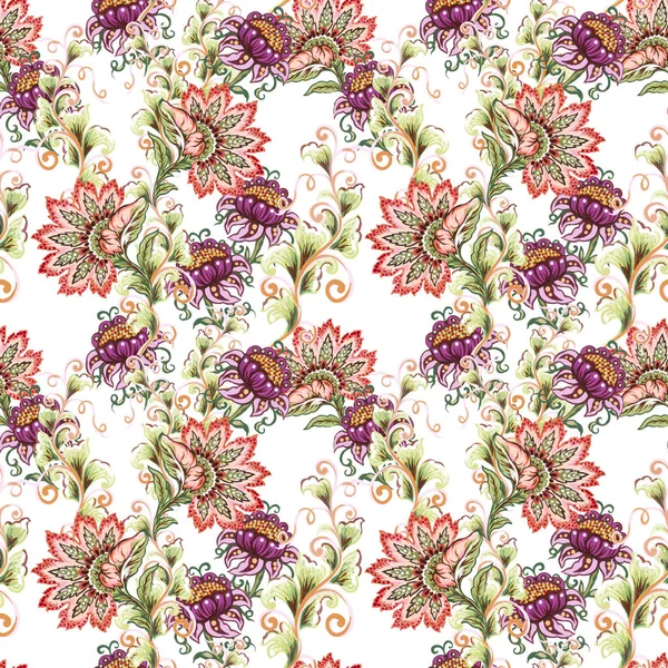 Paisley Jacobean Flower Indian Folk Pattern Damask Floral Illustration Textile — Stock Photo, Image