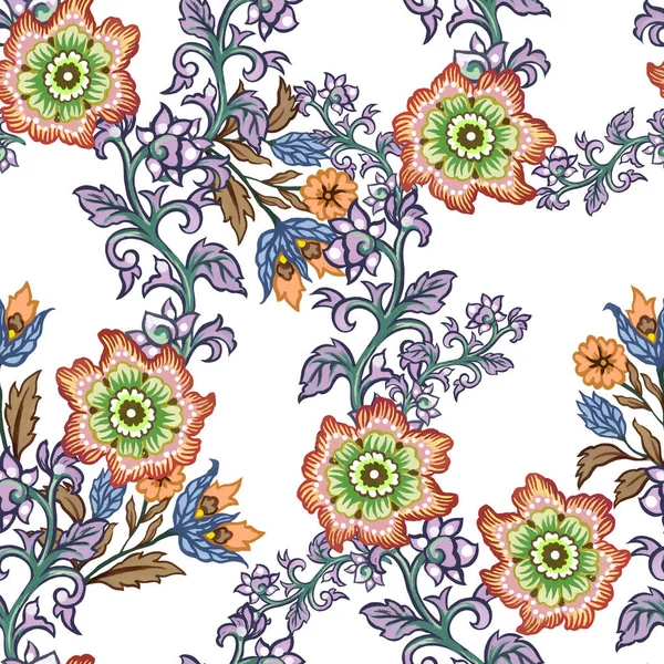Paisley Jacobean Flower Indian Folk Pattern Damask Floral Illustration Abstract — Stockfoto