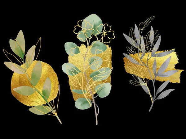 Template Gold Element Ornamental Arrangement Watercolor Botanical Plant Tree Foliage — Stock Fotó