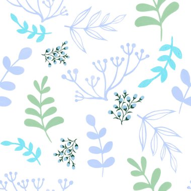 Yaz ve bahar tasarımı kusursuz desen yapraklar yapraklar bitki bahçesi suluboya gouache çizimi elle boyama