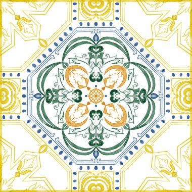 Azulejo fayans deseni, Portekiz İtalyan geleneksel mozaiği, Akdeniz zarafeti rengarenk el boyası