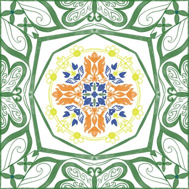 Azulejo fayans deseni, Portekiz İtalyan geleneksel mozaiği, Akdeniz zarafeti rengarenk el boyası