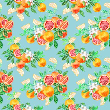 Web sayfaları, düğün davetiyeleri, tebrik kartları, kartpostallar, tekstil tasarımı, paket tasarımı, desenler, baskılar için suluboya el boyası Greyfurt ve çiçek yaprağı arka planı