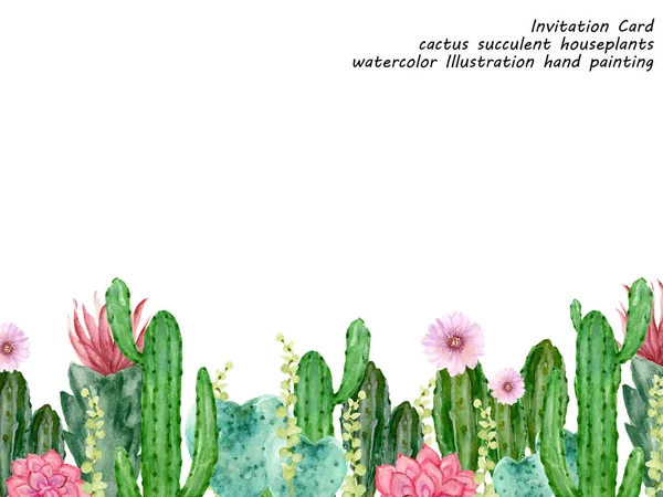 Acquerello Cactus Piante Succulente Invito Botanico Partito Isolato Sfondo Bianco — Foto Stock