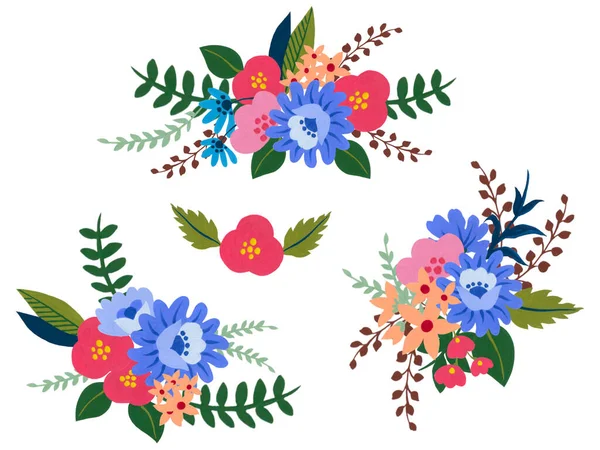 Ακουαρέλα Gouache Εικονογράφηση Πολύχρωμο Αφηρημένο Μικρό Λουλούδι Και Φύλλωμα Αφήνει — Φωτογραφία Αρχείου