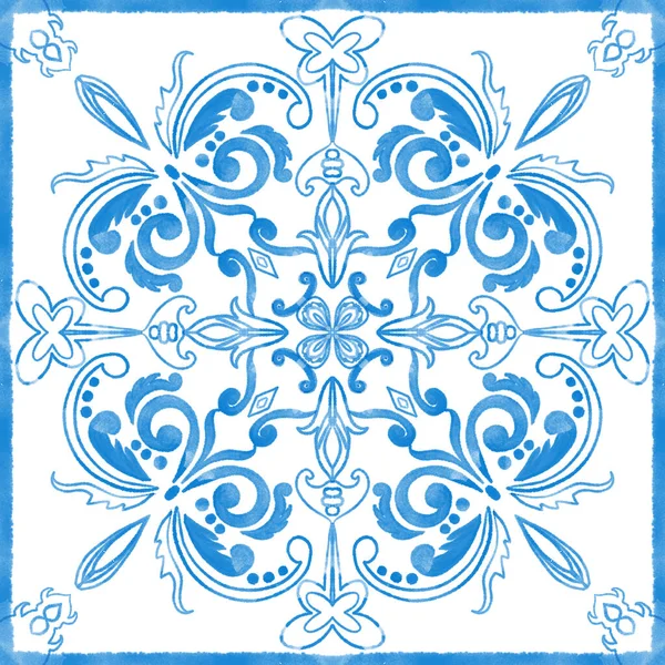 Azulejo Tegelpatroon Portugees Spaans Italiaans Traditioneel Mozaïek Mediterraan Elegantie Blauw — Stockfoto