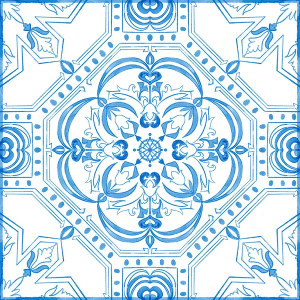 Azulejo Tegelpatroon Portugees Spaans Italiaans Traditioneel Mozaïek Mediterraan Elegantie Blauw — Stockfoto