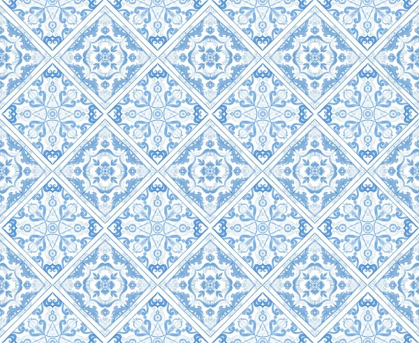 Azulejos Mediterráneo Azul Línea Patrones Antiguo Diseño Sin Costuras Acuarela —  Fotos de Stock