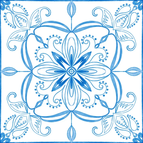 Azulejo Tegelpatroon Portugees Spaans Italiaans Traditioneel Mozaïek Mediterraan Elegantie Blauw — Stockfoto