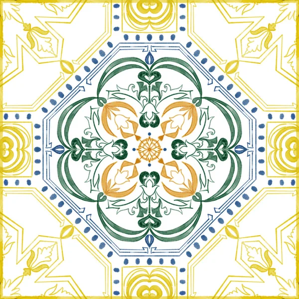 Azulejo Tegelpatroon Portugees Spaans Traditioneel Mozaïek Mediterrane Elegantie Kleurrijke Design — Stockfoto