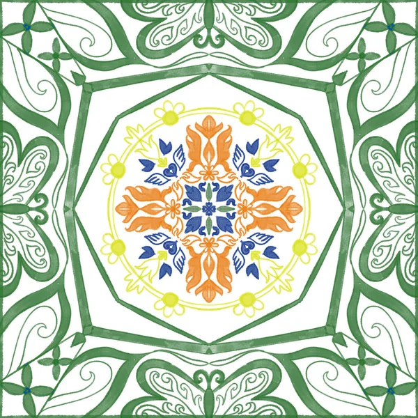 Azulejo Dlaždice Vzor Portugalská Španělská Tradiční Mozaika Středomořská Elegance Barevný — Stock fotografie