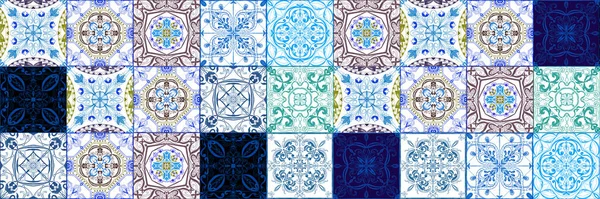 Digital Clipart Seamless Pattern Spanish Portugese Azulejo Mediterintro Retro Articles — 스톡 사진