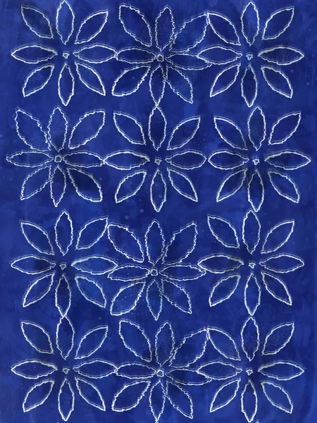 Indigo Marineblaues Blumenmuster Abstrakter Grunge Und Splash Aquarell Schöne Shibori — Stockfoto