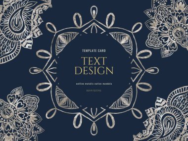 Mandala bandana paisley damask metalik beyaz şablon tebrik kartı etiketi sınır pankartı dizayn metniniz