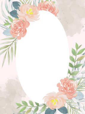 Suluboya pastel dallar gül yapraklı kamelya yapraklı resimli çerçeve şablonu davetiyeler için tasarım tebrik kartları, arka plan, çelenk, sınır, çerçeve, tekstil kumaşı