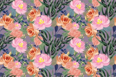 Güzel botanik çiçekleri gül yaprakları desensiz yapraklar moda, kumaş, kağıt, iç tasarım için izole