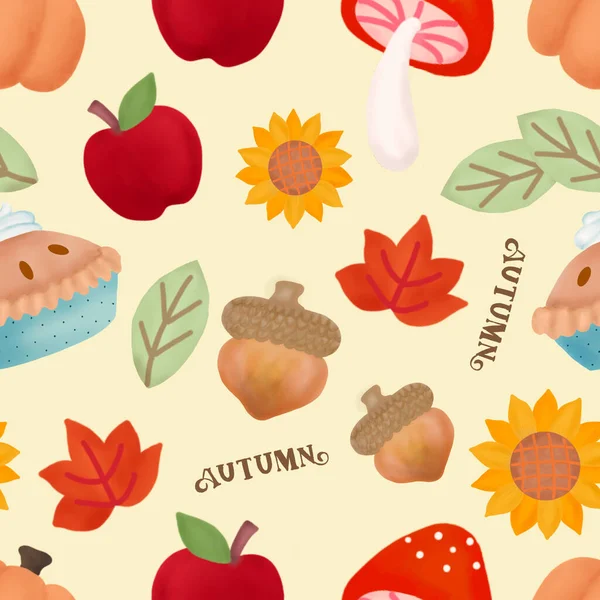 Roztomilé Ilustrace Podzimním Obdobím Útulné Čmáranice Sedmikrásky Slunečnicové Listy Botanická — Stock fotografie