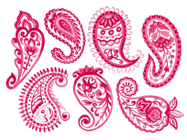 Conjunto Paisley Oriental Contorno Flor Penas Mandala Folk Henna Tatuagem — Fotografia de Stock