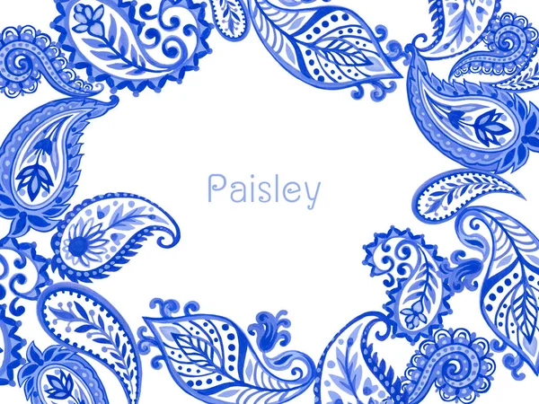 Set of paisley eastern outline mandala folk henna tattoo blue indigo invitation card on white background hand painting
