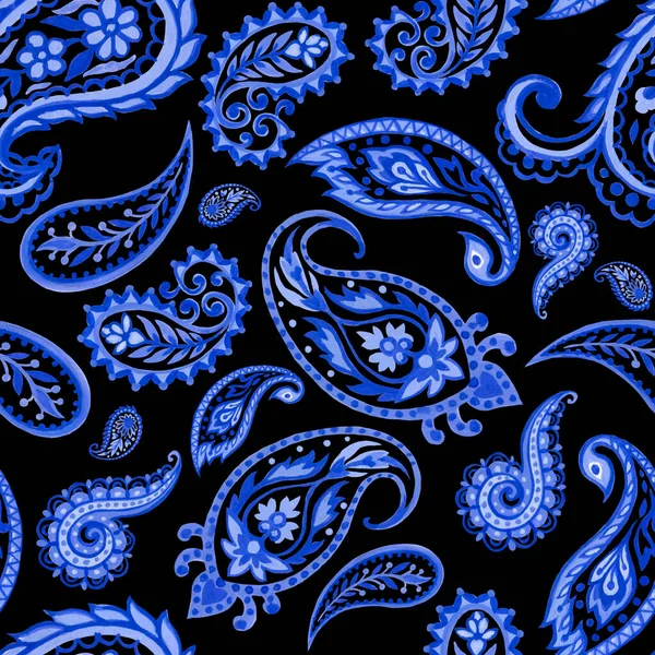 Set Paisley Orientale Contorno Mandala Hennè Popolare Tatuaggio Blu Indaco — Foto Stock