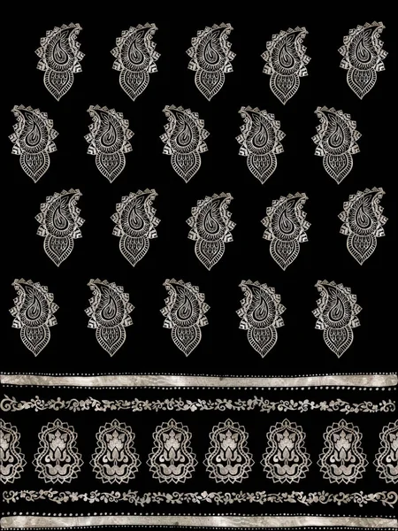Állítsa Mandala Kendő Paisley Damaszt Fém Fehér Fekete Háttér Mandala — Stock Fotó