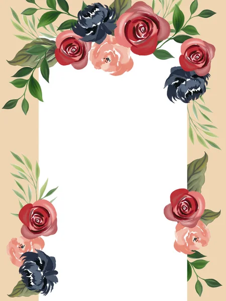 Watercolor Navy Blue Red Wine Pink Blush Greenframe Border Label — Stock Photo, Image