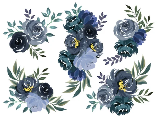 Bukett Botaniska Ros Pioner Blomma Blad Akvarell För Bröllop Fetive — Stockfoto