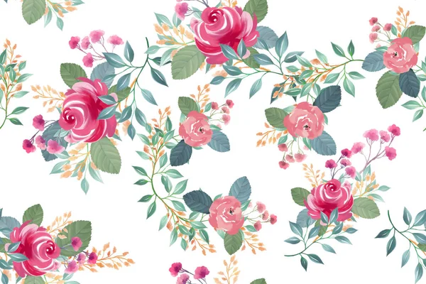 Hermosas Flores Botánicas Florecientes Peonías Hojas Follaje Rosa Diseño Patrón — Foto de Stock