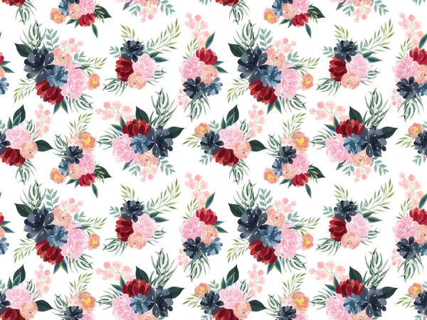 Beautiful Botanical Blooming Flowers Peonies Rose Foliage Leaves Seamless Pattern — Stock Photo, Image