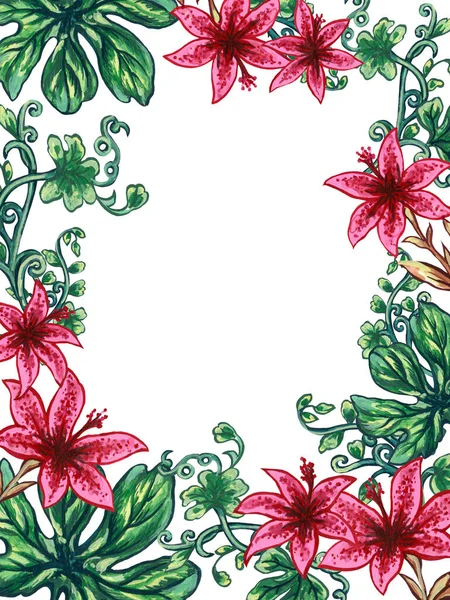 Conjunto Flores Acuarela Ilustración Dibujada Mano Lirios Hojas Florales Rosas —  Fotos de Stock