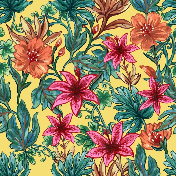 Aquarell Blumen Set Handgezeichnete Illustration Von Lilie Und Wildblume Orange — Stockfoto
