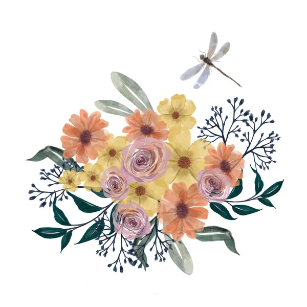Υδατογραφία Εικονογράφηση Βοτανική Συλλογή Φθινόπωρο Λουλούδι Gerbera Τριαντάφυλλο Σύμπαν Και — Φωτογραφία Αρχείου