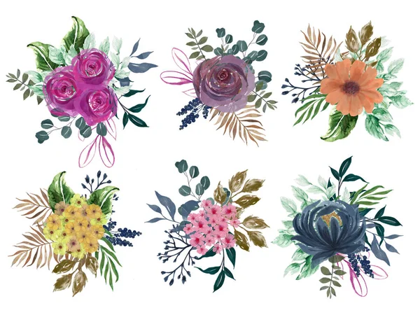 Pintura Mano Acuarela Ilustración Otoño Estacional Hojas Follaje Florecimiento Flores —  Fotos de Stock