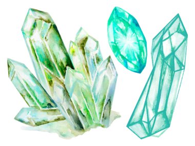 Suluboya çizim ögesi renkli Kristal Taşı koleksiyonunu izole et