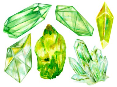 Suluboya çizim ögesi renkli Kristal Taşı koleksiyonunu izole et