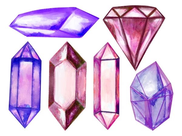 Akwarela Ilustracja Element Izolować Kolorowy Crytal Gemstone Kolekcja — Zdjęcie stockowe