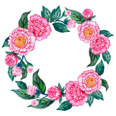 Çiçek desenli çelenk çerçeve çiçeği. Çiçek desenli. Asya tarzı pembe.