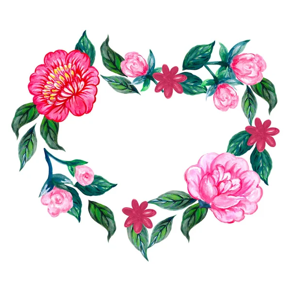 Bukiet Wieniec Frame Element Kwiat Kwiatowym Motywem Różowy Kolor Azjatyckim — Zdjęcie stockowe