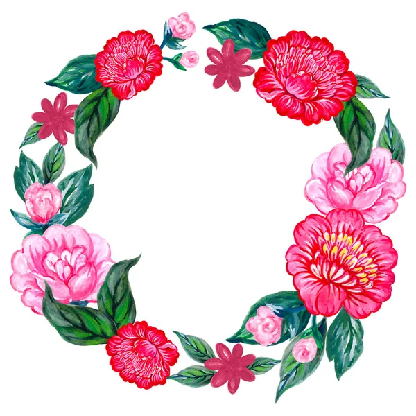 Μπουκέτο Στεφάνι Κορνίζα Λουλούδι Floral Μοτίβο Ροζ Χρώμα Ασιατικό Ανατολίτικο — Φωτογραφία Αρχείου