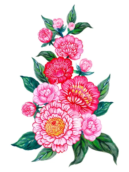 Csokor Koszorú Keret Elem Virág Virágos Motívum Rózsaszín Színű Ázsiai — Stock Fotó