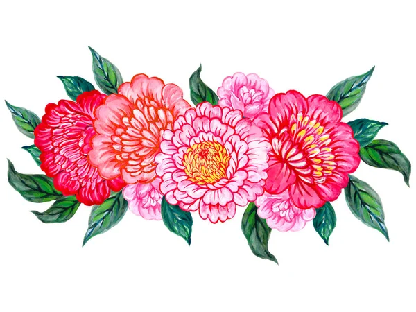 Μπουκέτο Στεφάνι Κορνίζα Λουλούδι Floral Μοτίβο Ροζ Χρώμα Ασιατικό Ανατολίτικο — Φωτογραφία Αρχείου