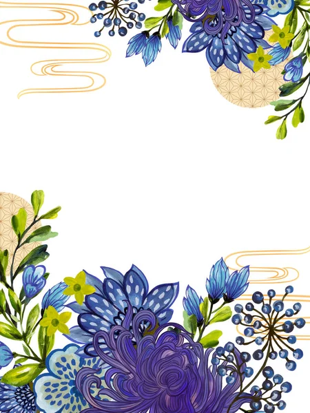 Abstraktní Ruka Kreslit Kytice Orientální Chryzantémy Švestky Broskvové Květiny Umění — Stock fotografie