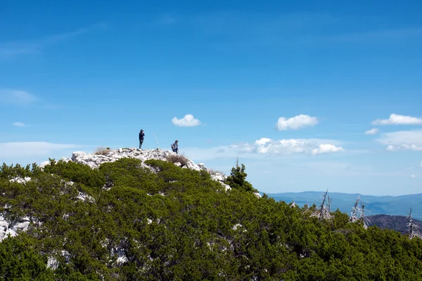 Dos montañeros en la cima de la colina — Foto de Stock