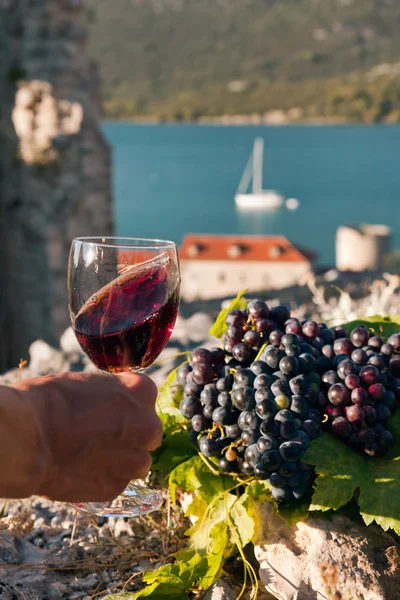 Een glas wijn in vrouwelijke hand — Stockfoto